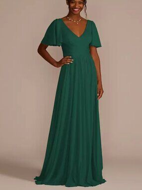 David's Bridal Plus Size Bridesmaid Dress- Flutter Sleeve in Juniper